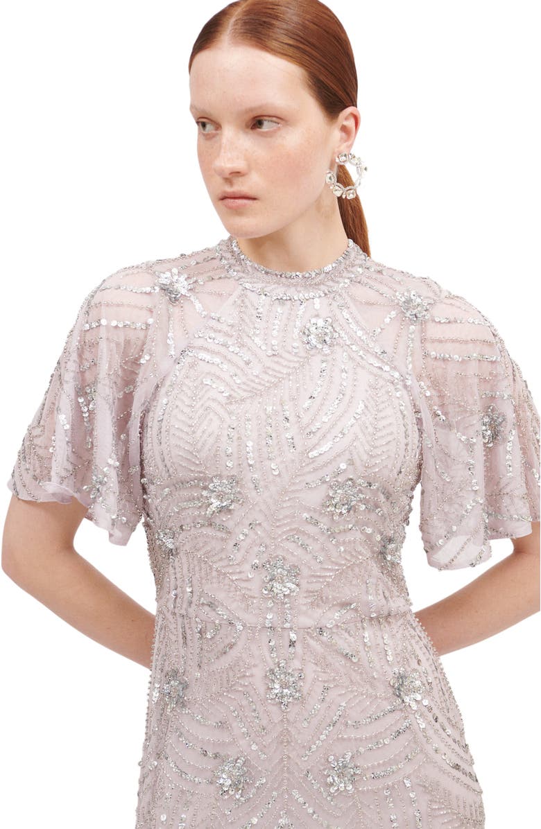 BEAUUT Occasion Embellished Sequin Beaded Halter Neck Evening Dress, Alternate, color, Lilac