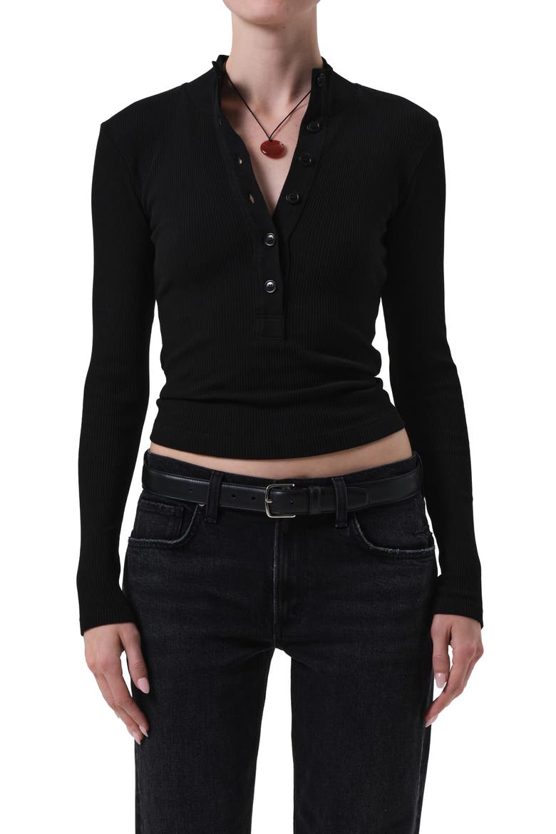 Sheena Long Sleeve Rib Polo, Main, color, BLACK