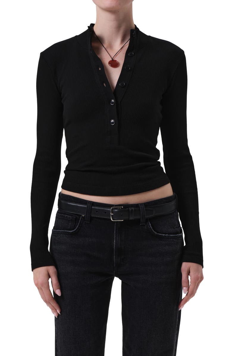 Citizens of Humanity Sheena Long Sleeve Rib Polo, Main, color, Black