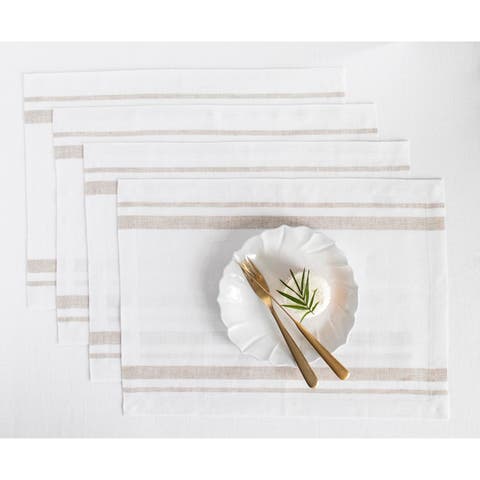 Linen Placemats - French Stripe, 14" x 19" Inch