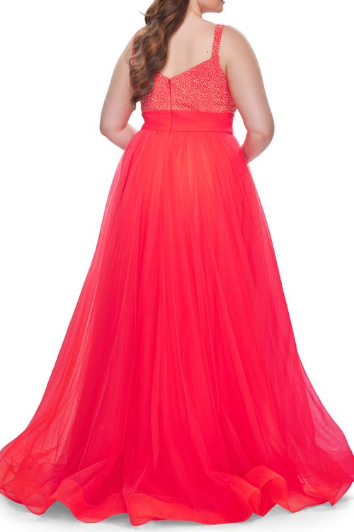 La Femme A-line Plus Size Prom Dress With Rhinestone Bodice
