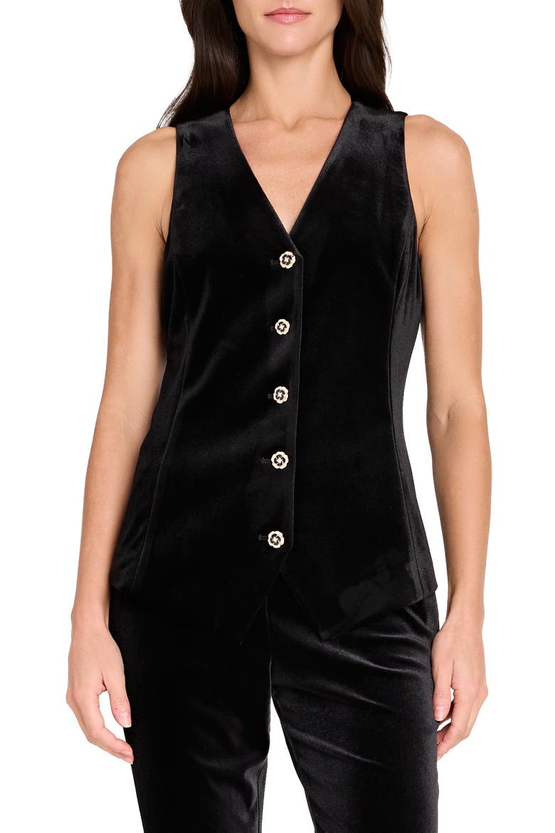Velvet Embellished Button Vest, Main, color, BLACK