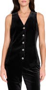 Tahari ASL Velvet Embellished Button Vest