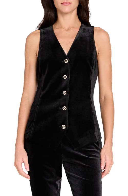 Tahari Asl Velvet Embellished Button Vest In Black