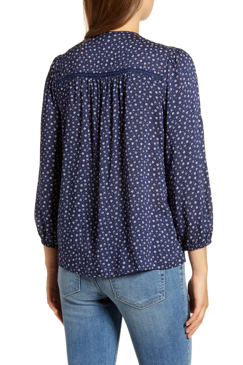 Print Pleated Popover Top, Alternate, color, NAVY MULTI