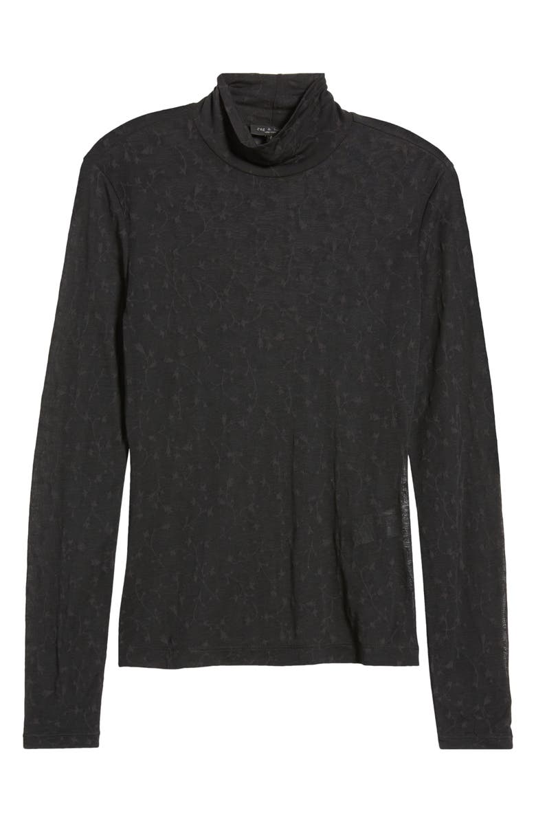 rag & bone Valencia Floral Turtleneck Top, Alternate, color, Black
