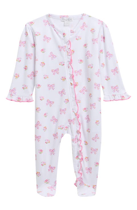 Floral Ruffle Trim Pima Cotton Zip Footie (Baby)