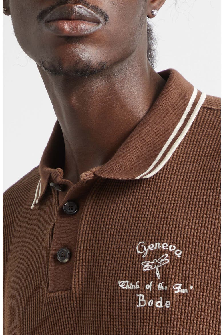 Geneva Waffle Knit Cotton Polo, Alternate, color, DARK BROWN
