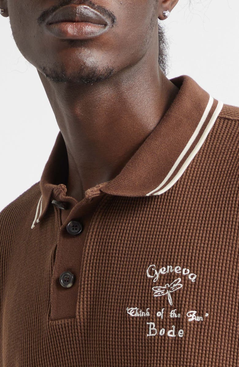 Bode Geneva Waffle Knit Cotton Polo, Alternate, color, Dark Brown