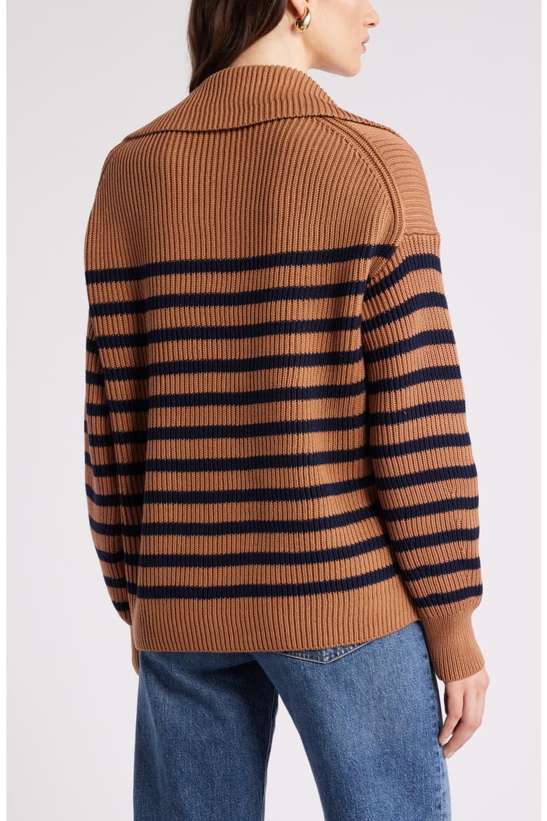 Stripe Long Sleeve Cotton Sweater, Alternate, color, TAN- NAVY STRIPE