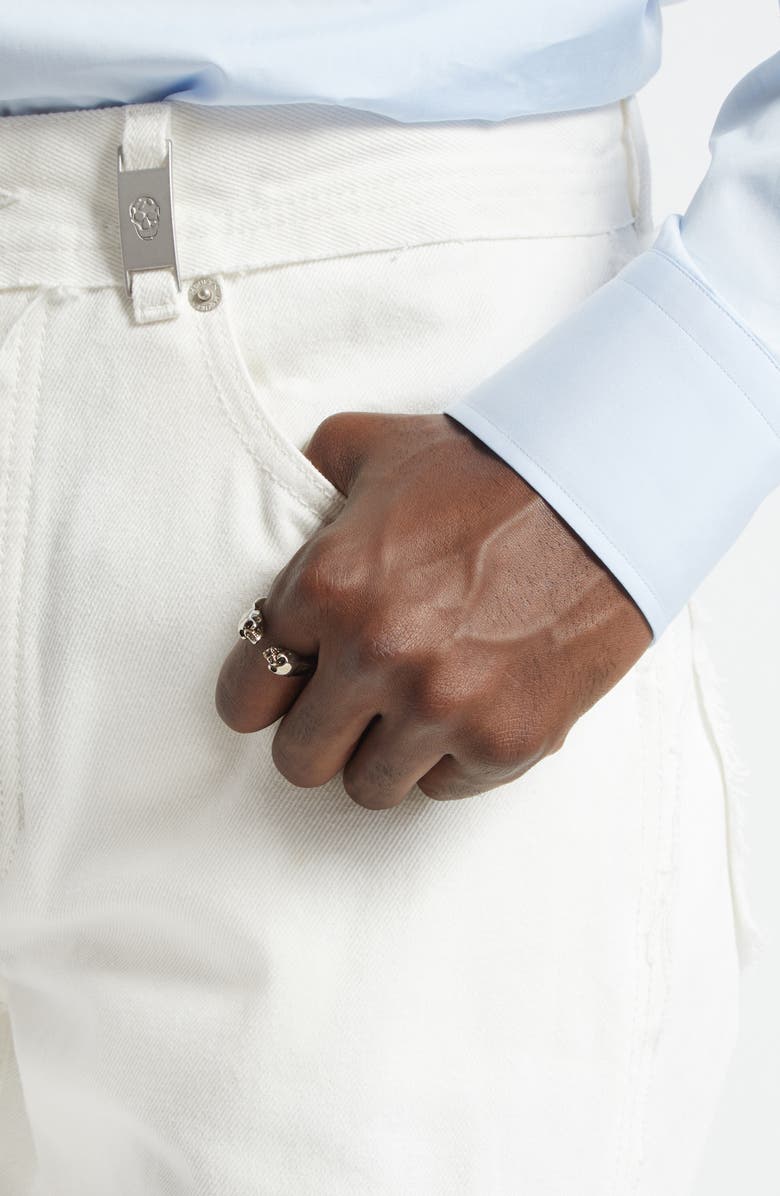 McQueen Alexander McQueen Men's Double Skull Ring, Alternate, color, Silver