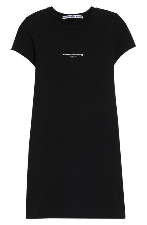 Fitted Rib Stretch Cotton T-Shirt Minidress