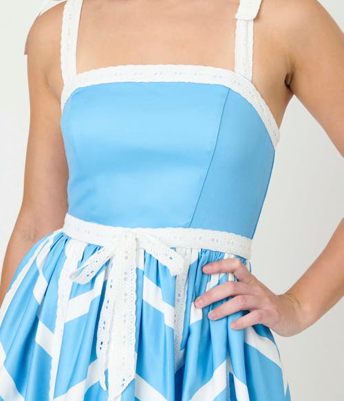 Unique Vintage Chevron Eyelet Swing Dress In Multi