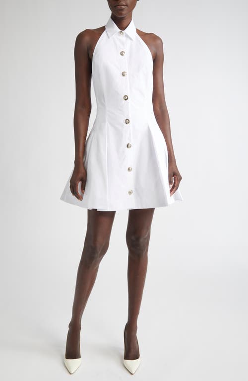 Balmain Flared Cotton-poplin Halter-neck Mini Shirt Dress In White