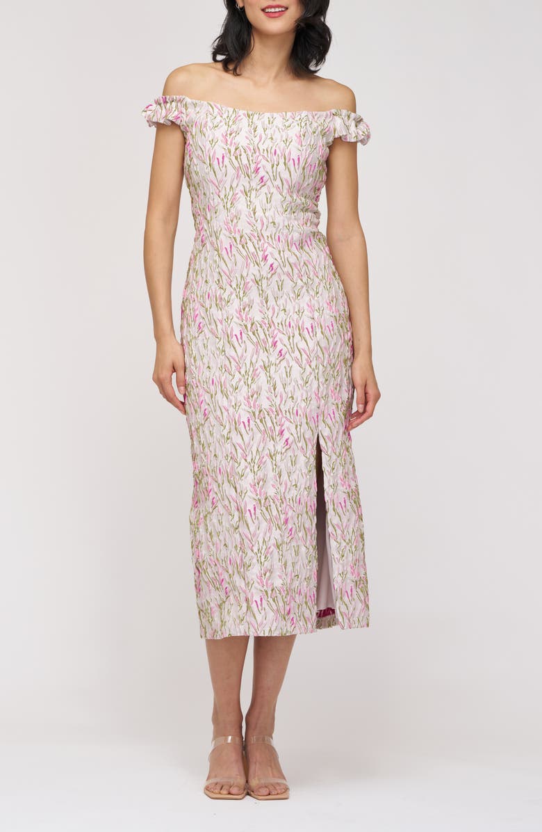 JS Collections Adalyn Floral Embroidered Off the Shoulder Cocktail Dress, Main, color, Ivory/ Pink Multi