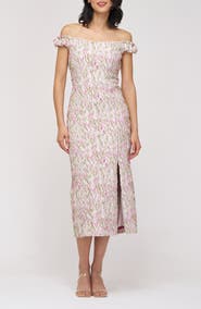 JS Collections Adalyn Floral Embroidered Off the Shoulder Cocktail Dress