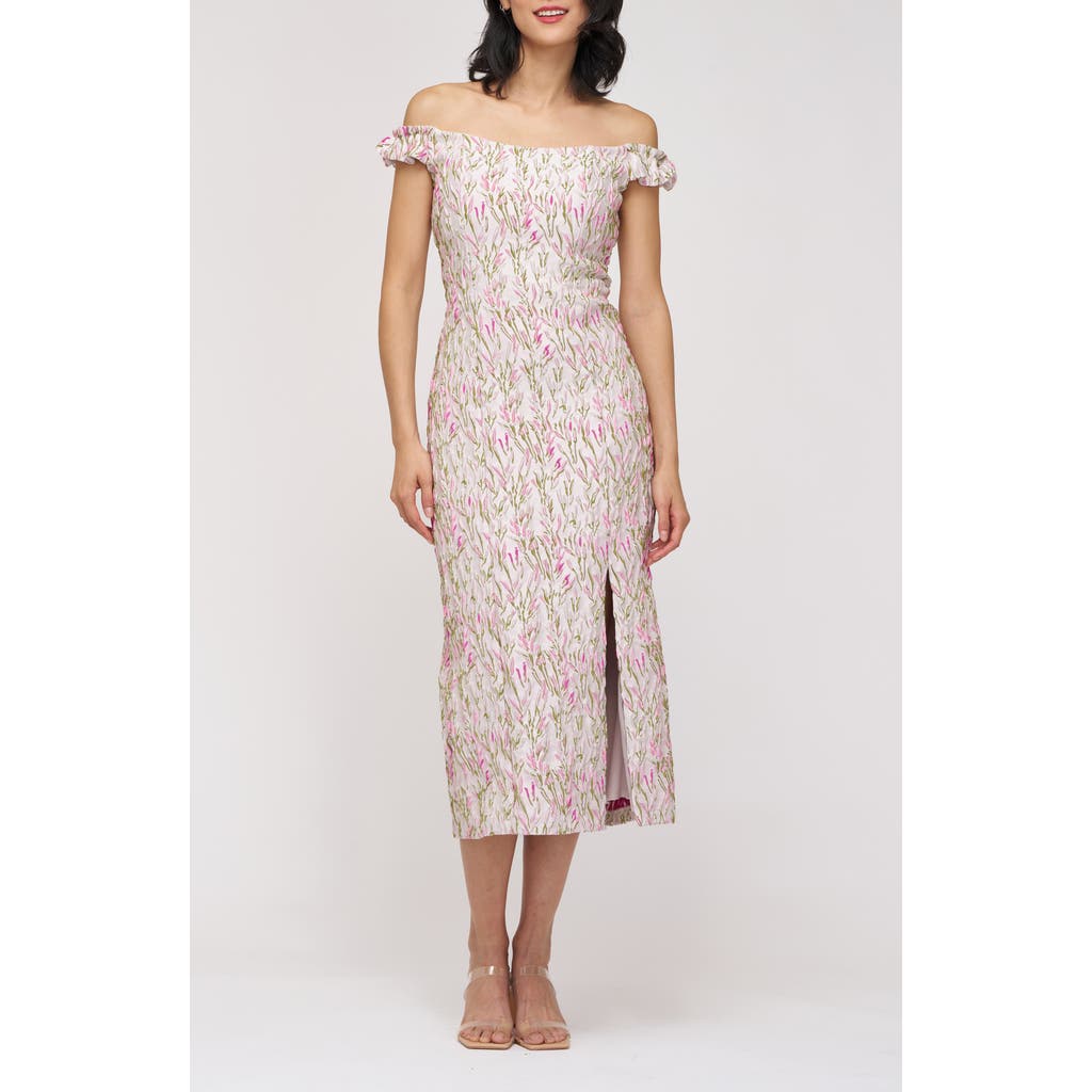 JS Collections Adalyn Floral Embroidered Off the Shoulder Cocktail Dress in Ivory/Pink Multi  product