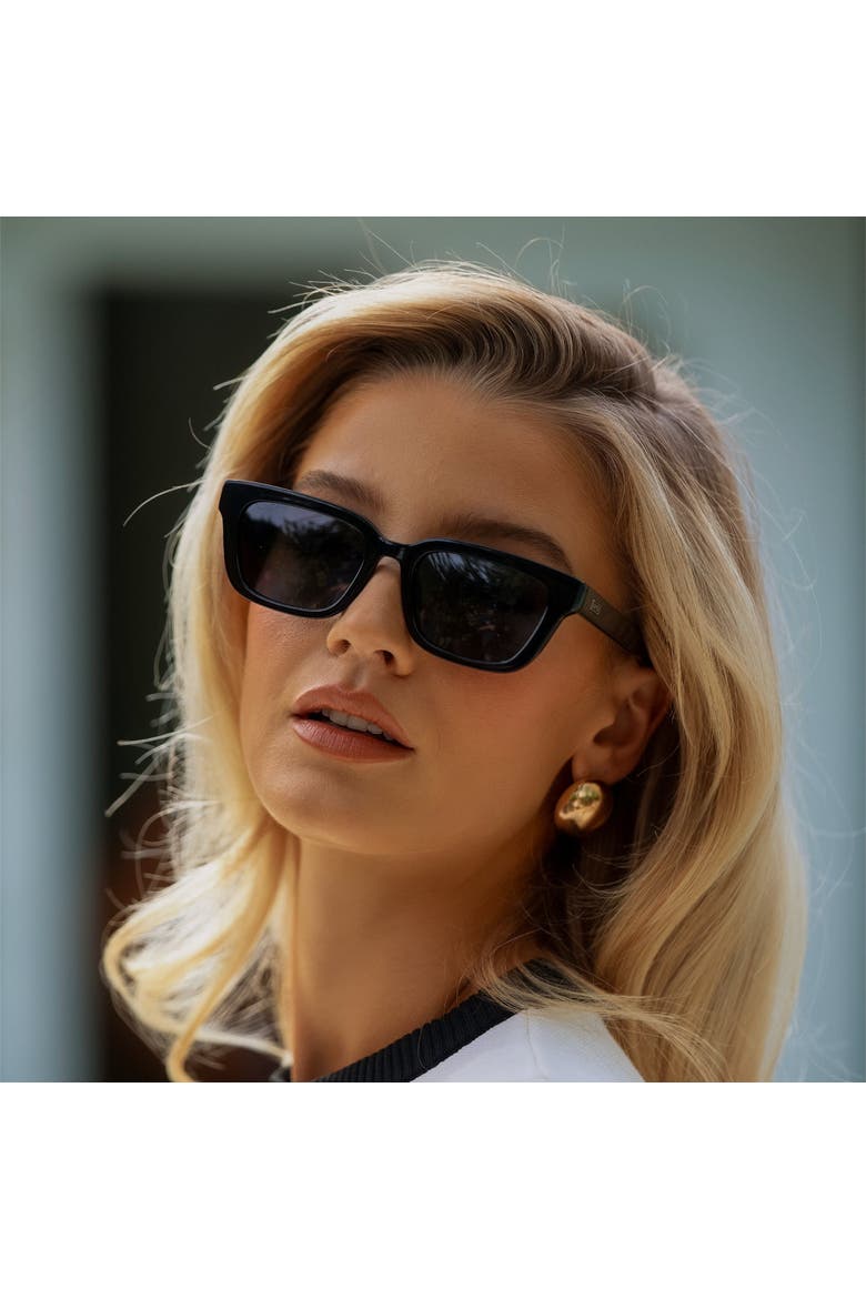 Vivian - 52mm Modern Rectangular Polarized Sunglasses, Alternate, color, Black