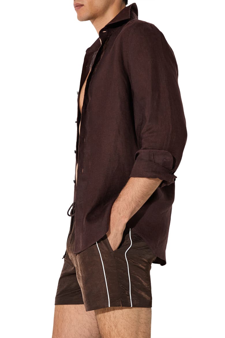 Breeze Piped Nylon Swim Trunks, Alternate, color, CHOCOLATE BROWN