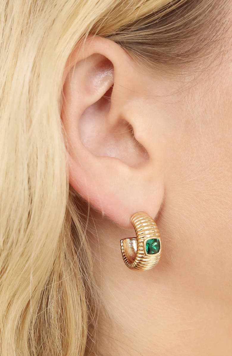 Ettika Ribbed Medium Hoop Earrings, Alternate, color, Green