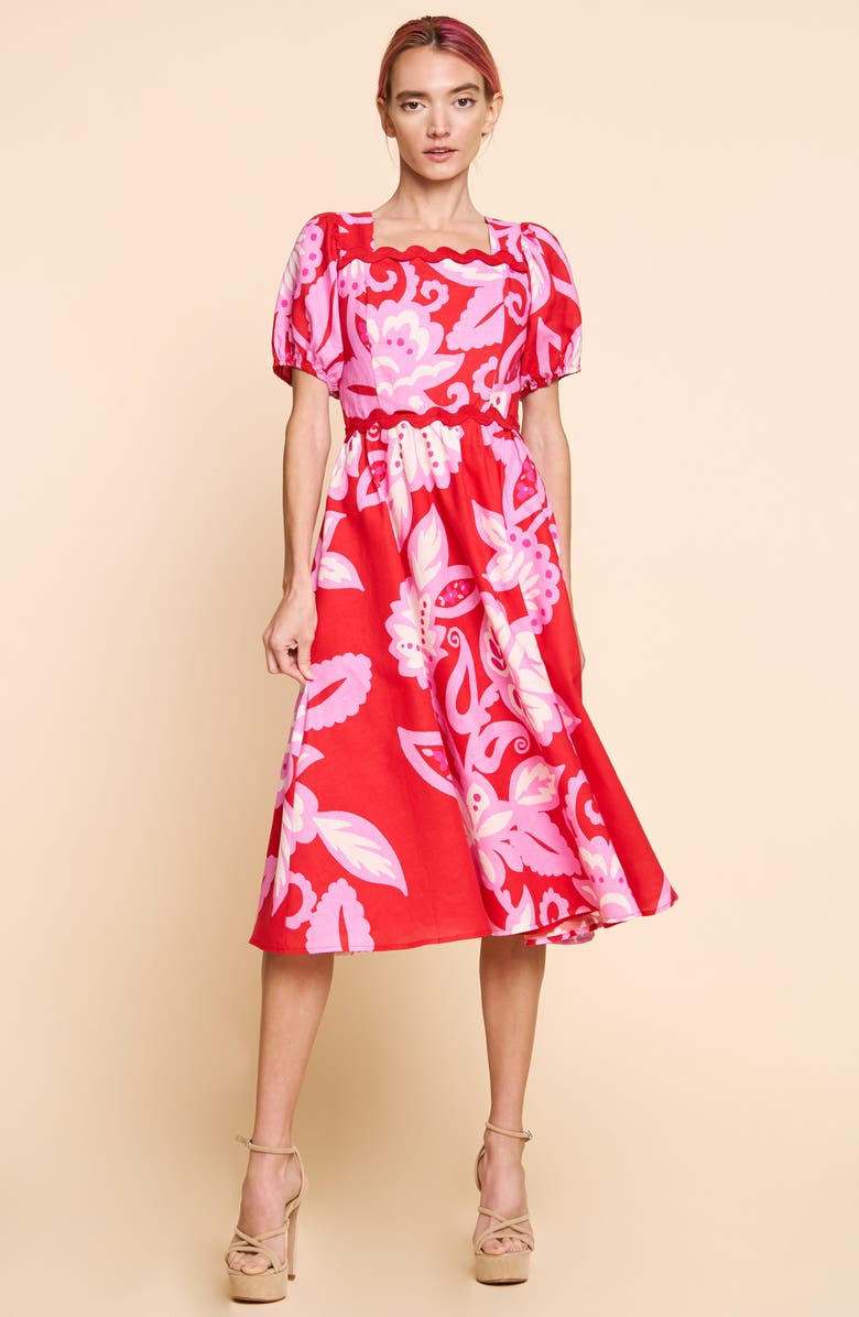 CIEBON Mitizi Puff Sleeve Midi Dress, Alternate, color,