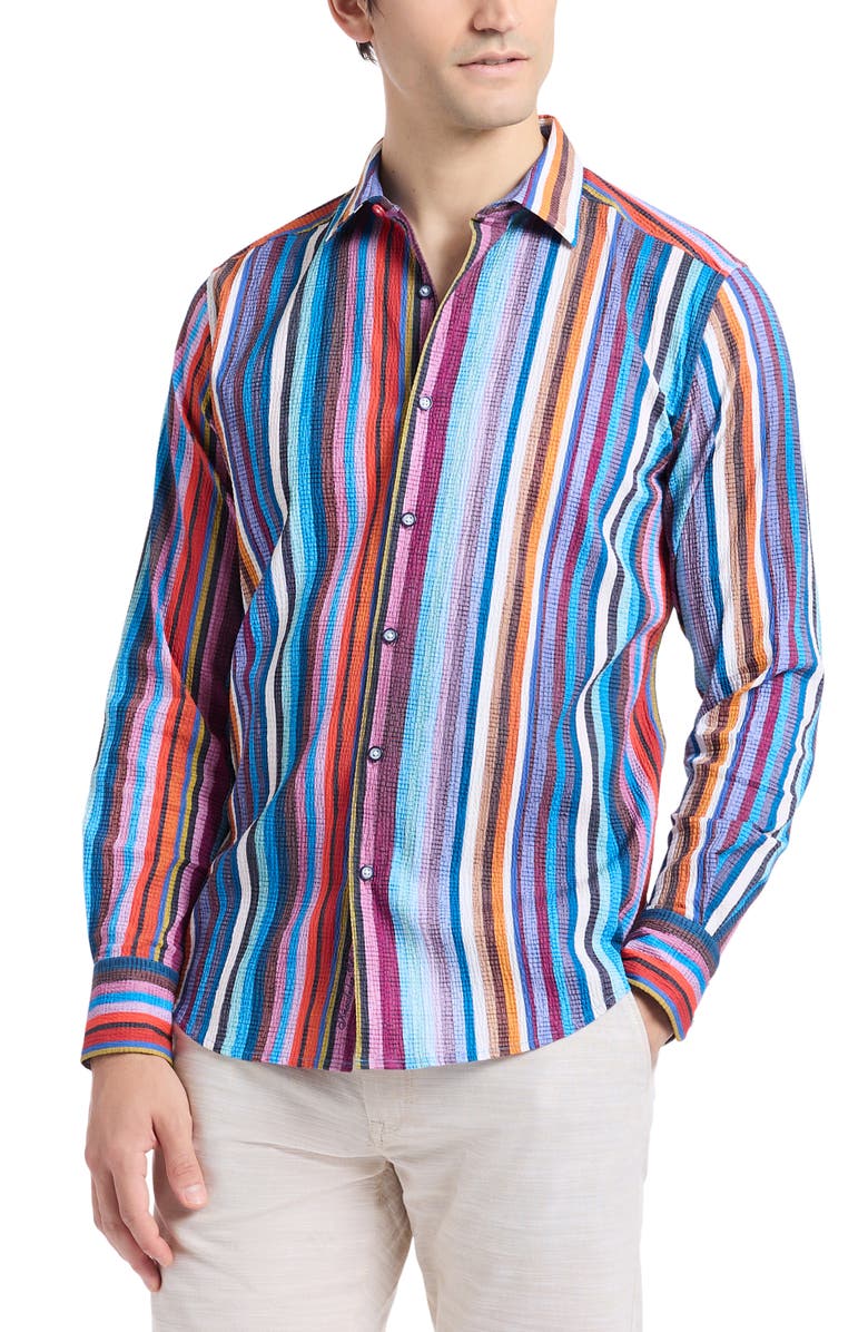 Robert Graham Pomsford Stripe Stretch Cotton Button-Up Shirt, Alternate, color, Multi