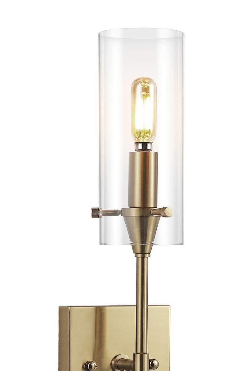 JONATHAN Y Cato 1-Light Bohemian Farmhouse Iron/Glass LED Sconce, Alternate, color, Brass Gold