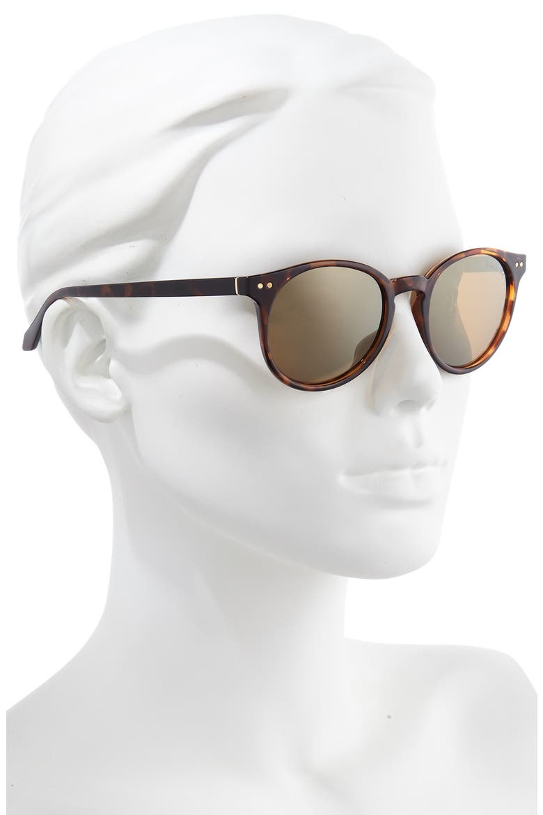 Elodie 50mm Polarized Round Sunglasses, Alternate, color, DARK TORTOISE/ GOLD MIRROR