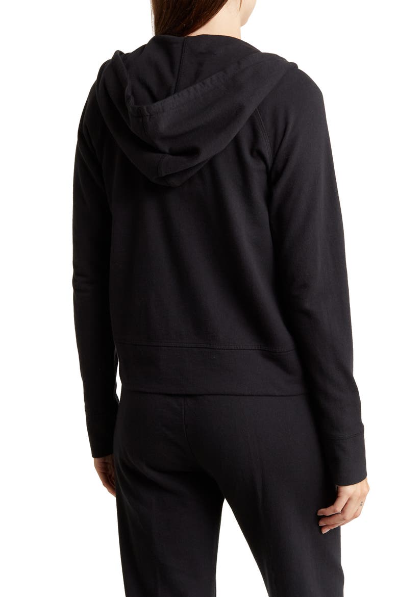 French Terry Crop Zip Hoodie, Alternate, color, BLACK