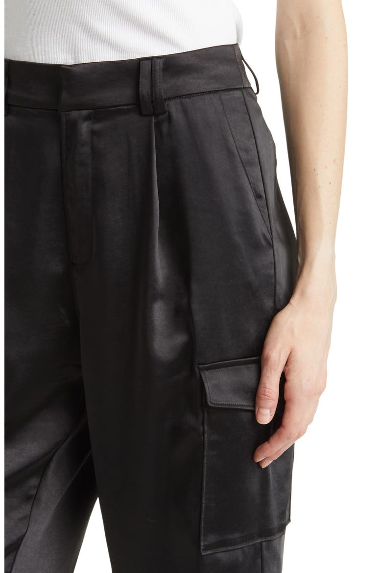 Malika Satin Cargo Pants, Alternate, color, BLACK