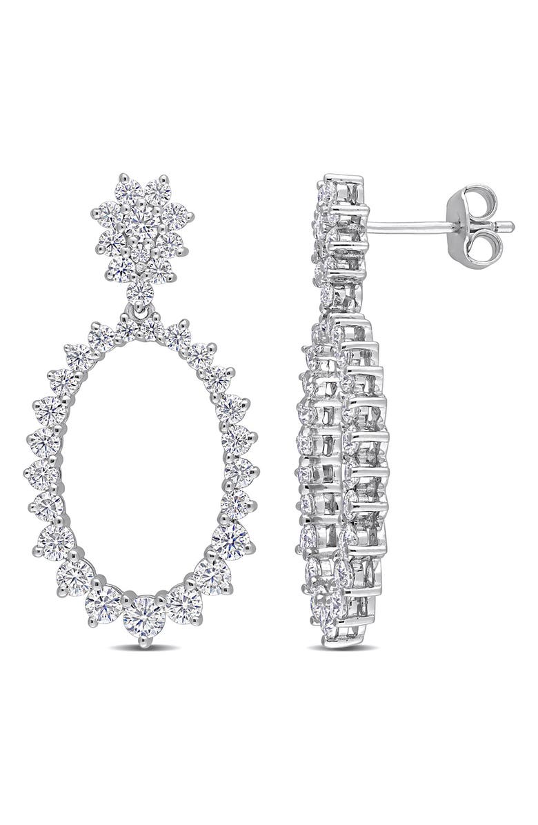 DELMAR Sterling Silver Dew Created Moissanite Hoop Earrings, Main, color, 