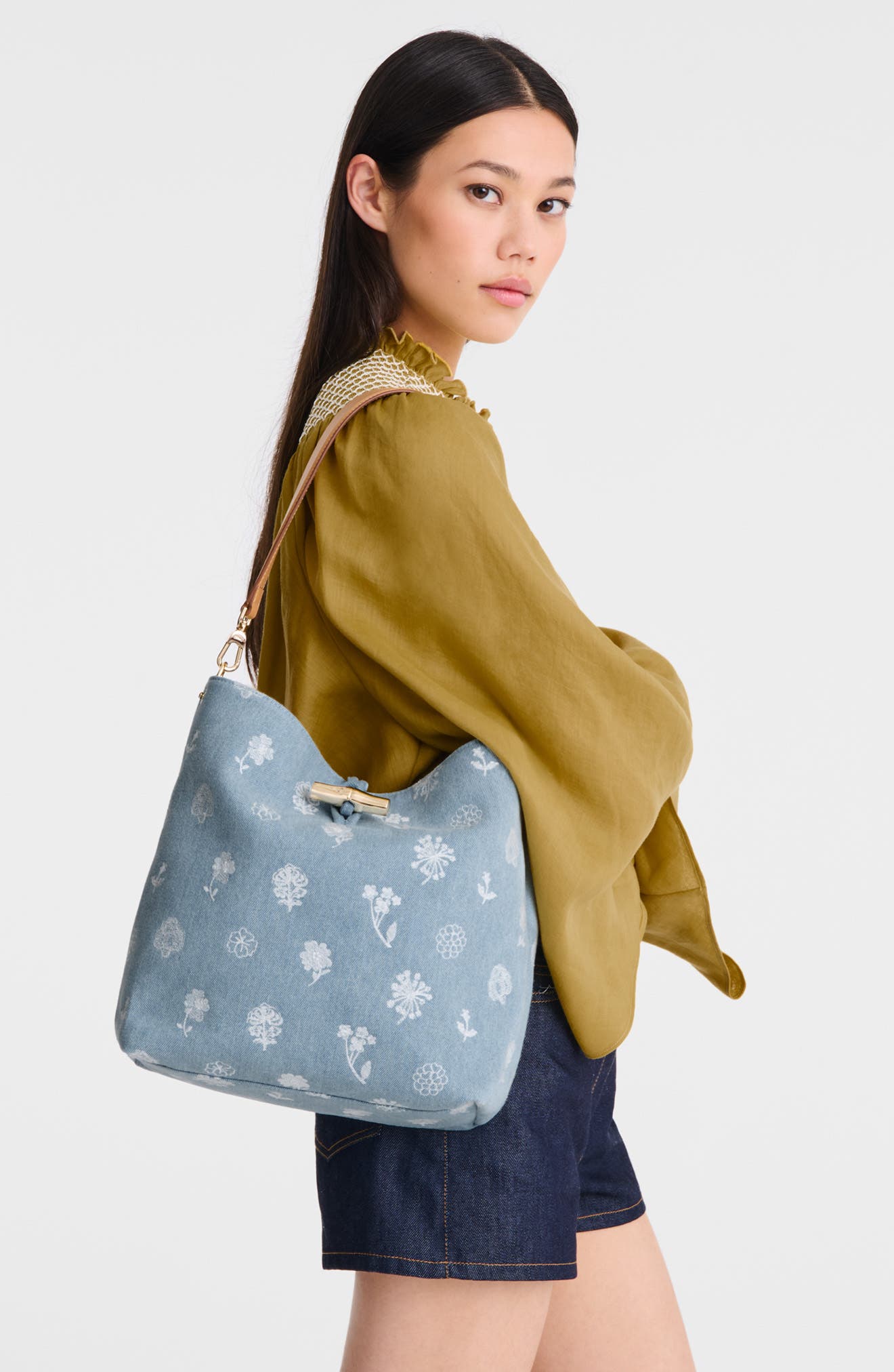 Longchamp Le Roseau Denim Hobo Bag, Alternate, color, 