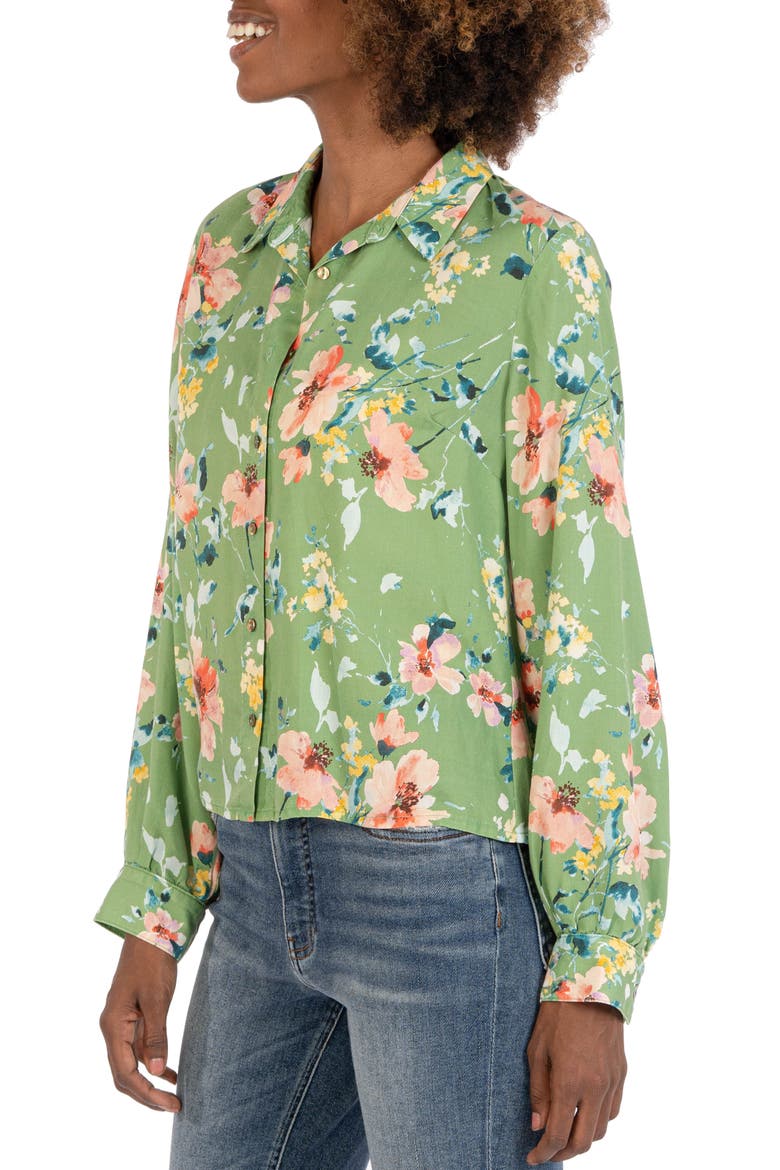 Alpha Floral Button-Up Shirt, Alternate, color, OLIVE/ CORAL