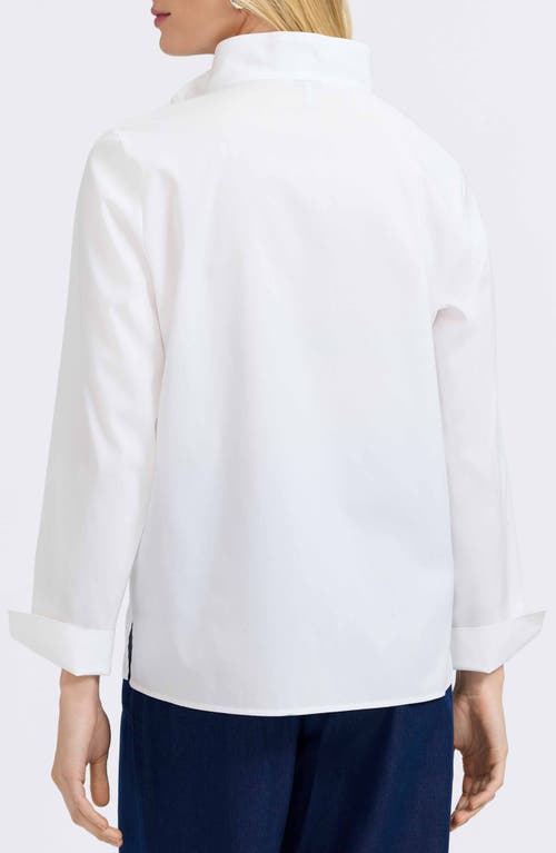 Foxcroft Tammy Ruffle Collar Cotton Blend Top In White