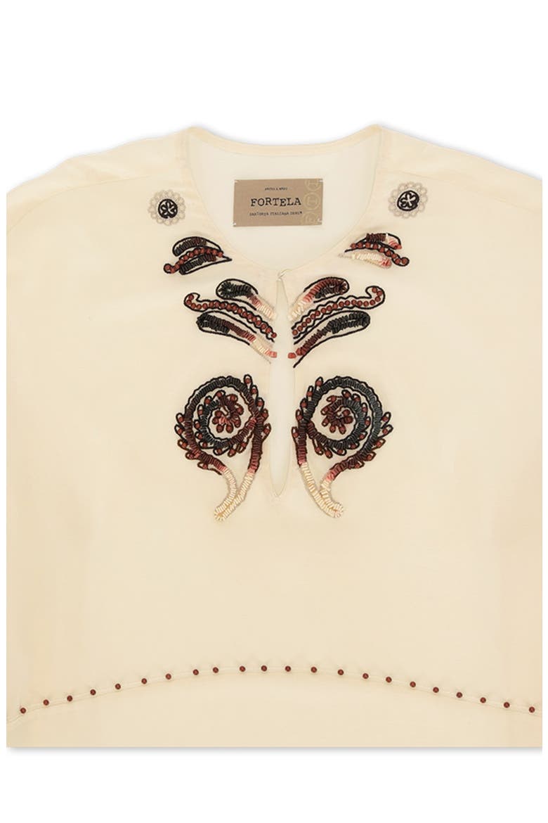 Allegra Embroidered Silk Shirt, Alternate, color, MILK