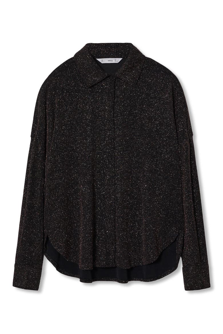 Metallic Long Sleeve Button-Up Blouse, Alternate, color, BLACK/COPPER