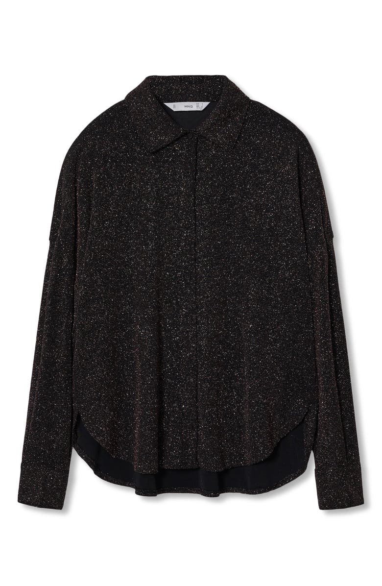 MANGO Metallic Long Sleeve Button-Up Blouse, Alternate, color,