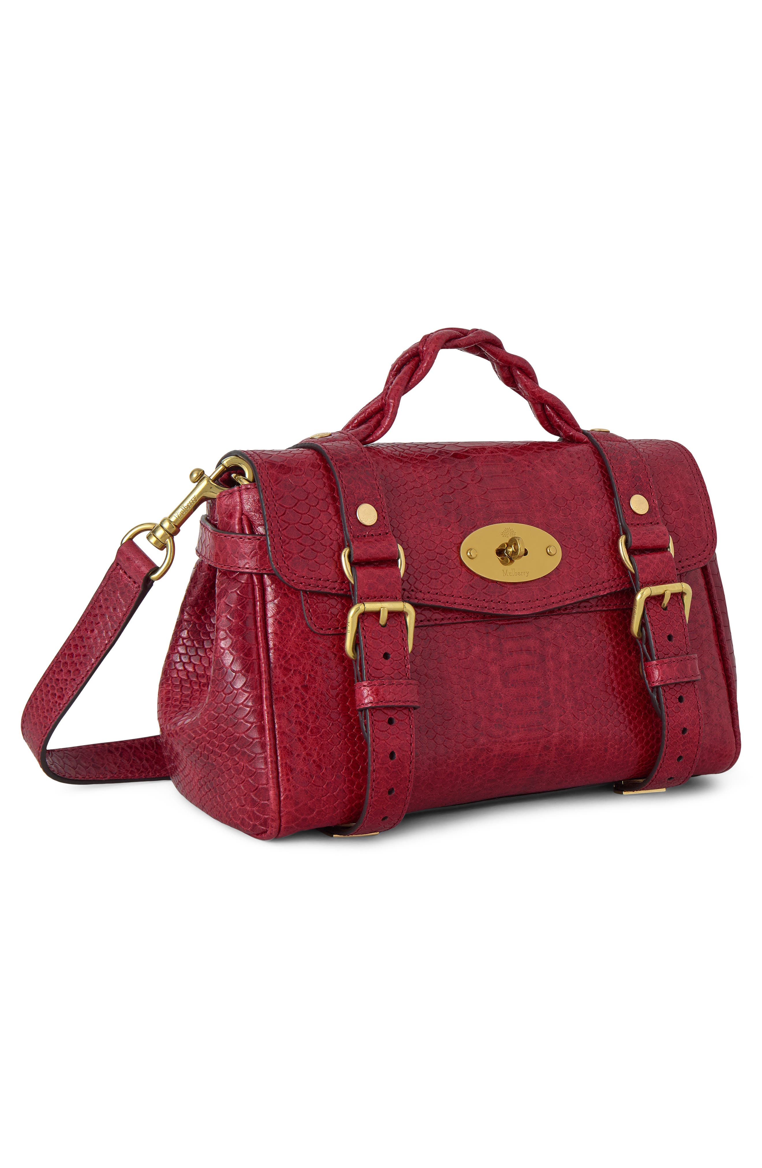 Mini Alexa Snake Embossed Leather Satchel, Alternate, color, APPLE RED