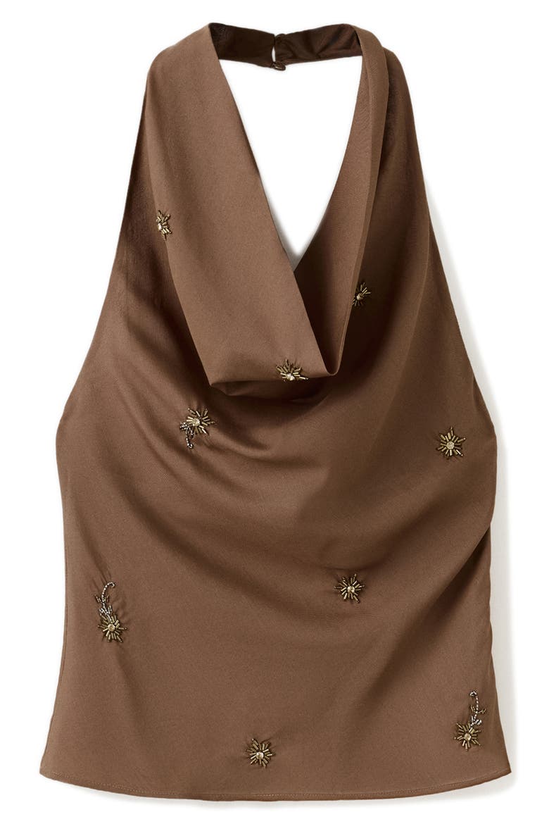 Beaded Halter Top, Alternate, color, BROWN