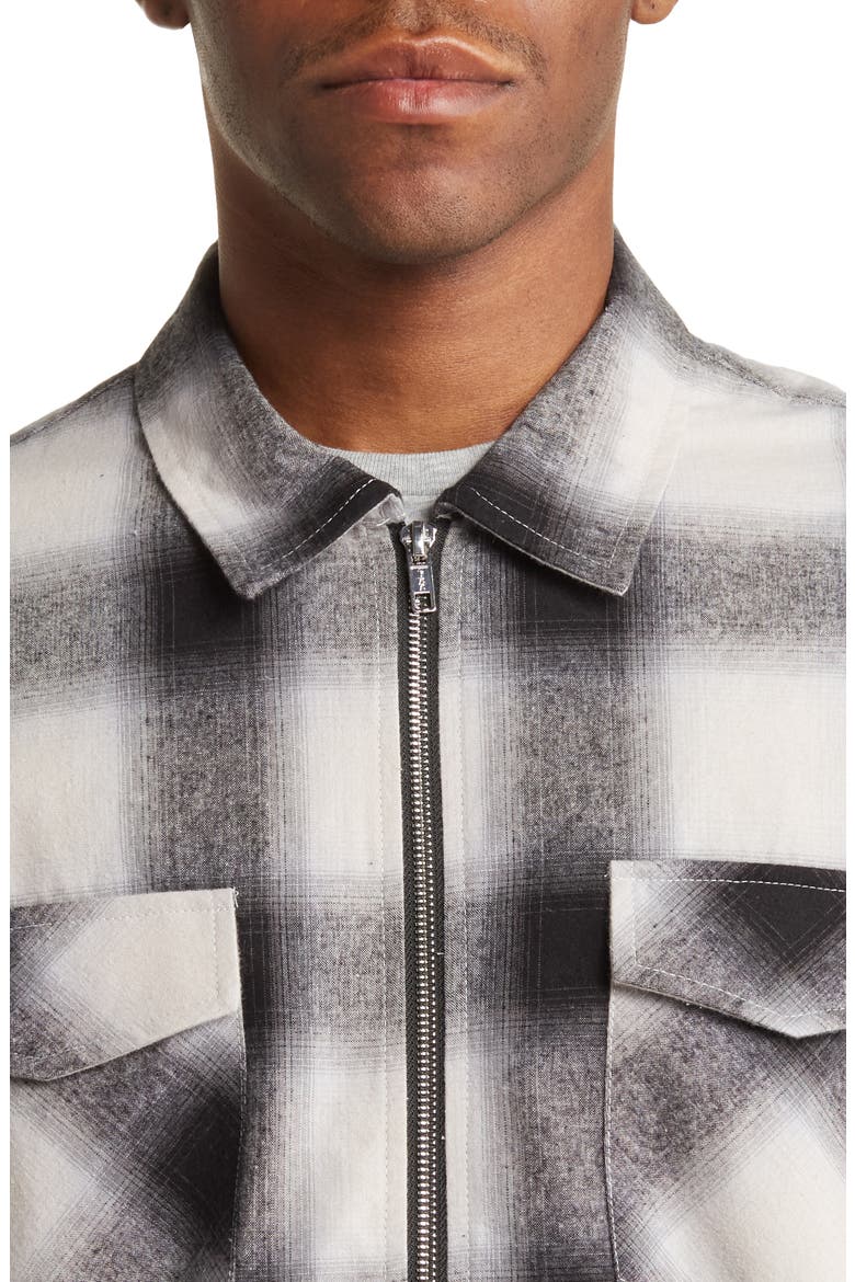 Shadow Plaid Cotton Zip-Up Shirt Jacket, Alternate, color, BLACK/ WHITE