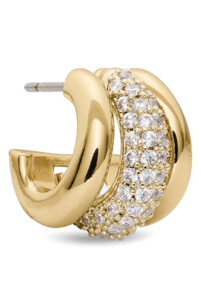Kate Spade New York tiny twinkles pavé trio huggie hoop earrings, Alternate, color, Clear/ Gold