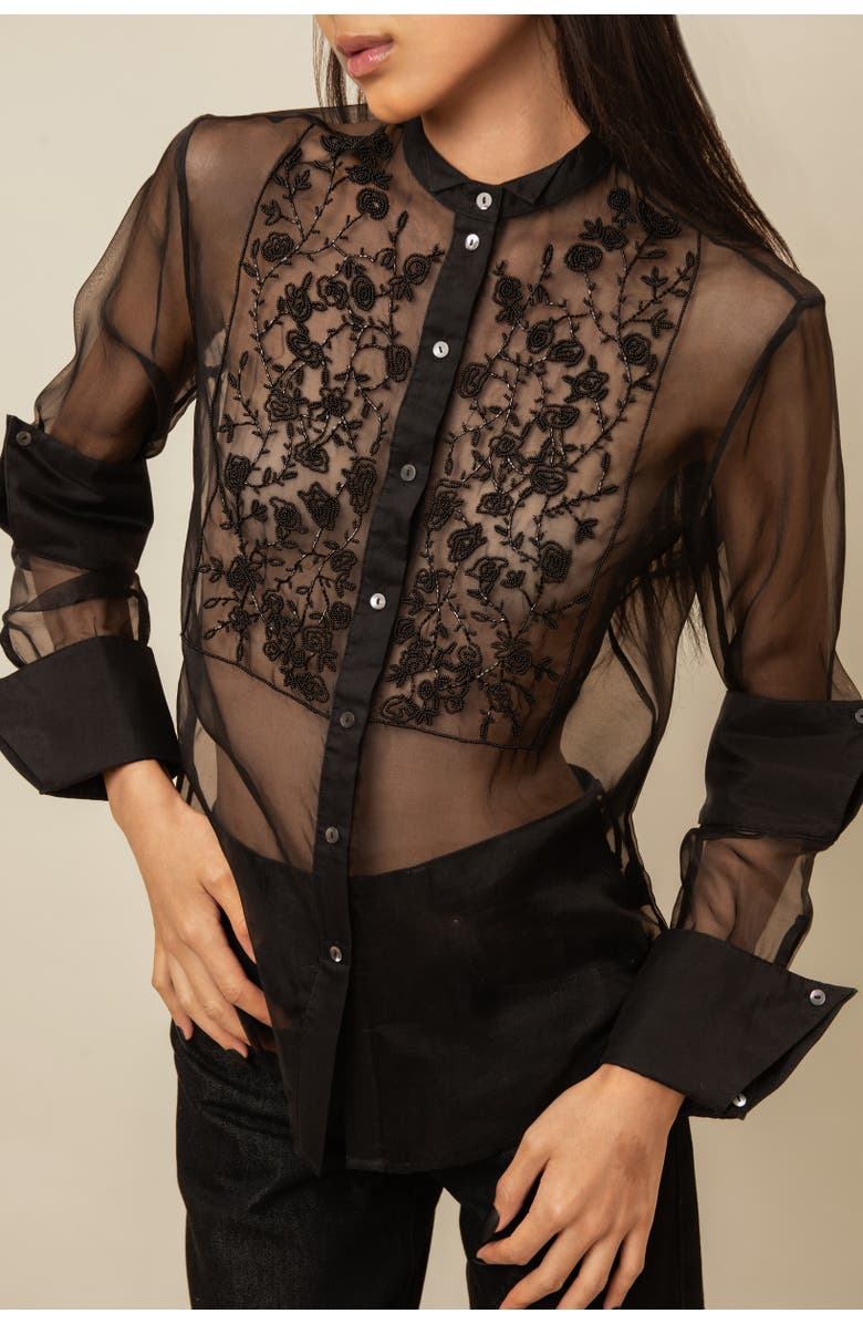 Contessa Mills Winifred Sheer Beaded Silk Organza Blouse, Alternate, color, Black