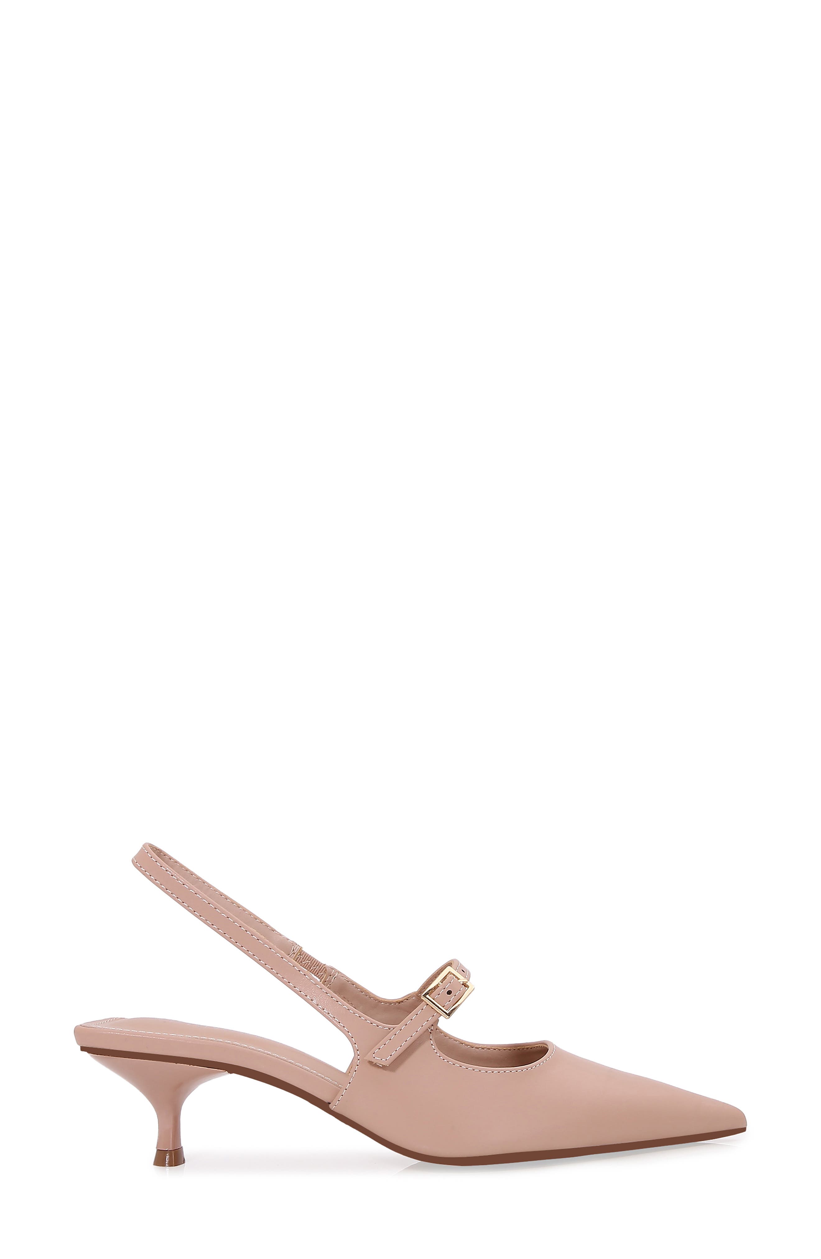 Corrie Pointed Toe Buckle Slingback Kitten Heel Pump, Alternate, color, BEIGE