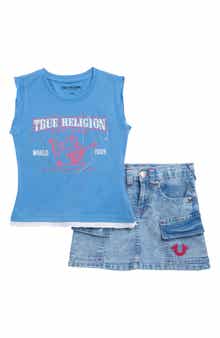 True Religion Kids' Jersey Tank Top & Denim Cargo Miniskirt