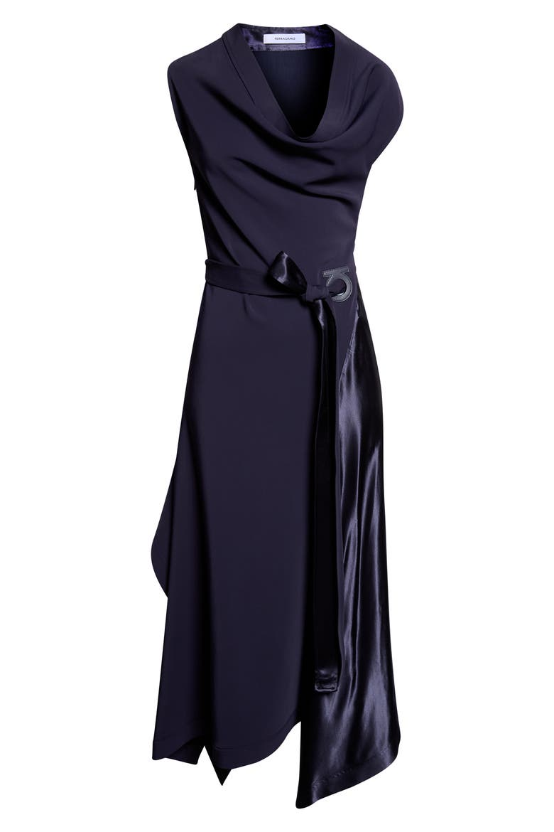 Asymmetric Cady & Satin Maxi Dress, Alternate, color, NEW NAVY