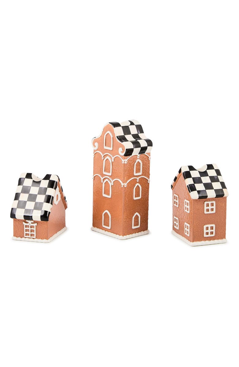 MACKENZIE CHILDS Gingerbread Village Set of 3 Candleholders, Alternate, color, Brown