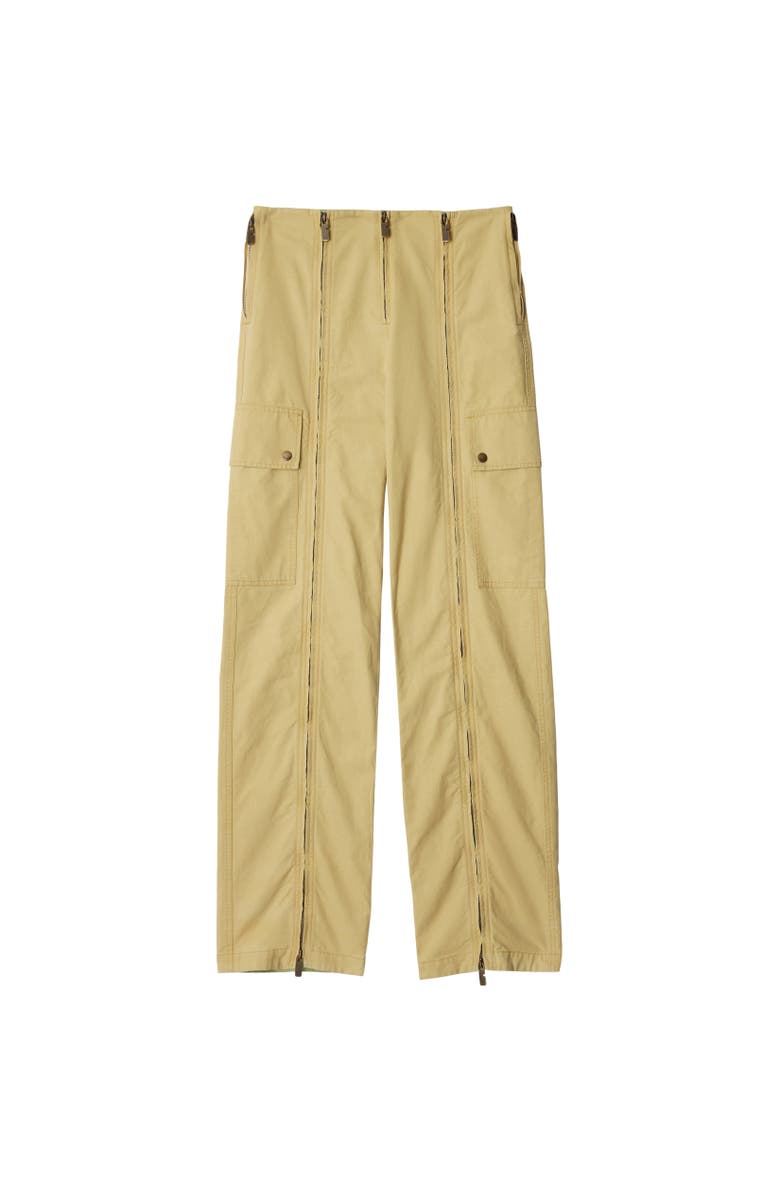 Burberry Cotton Linen Zip Trousers, Alternate, color, Hay/Artichoke