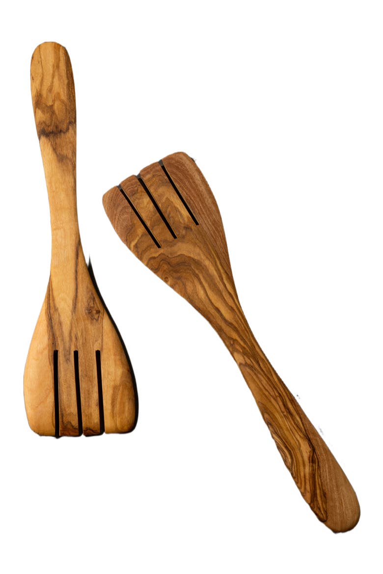 Olive Wood Serving Spatula Forks - Pair, Alternate, color, Natural