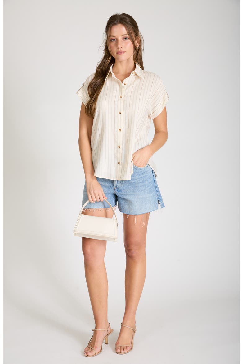 Stripe Short Sleeve Button-Up Shirt, Alternate, color, CREAM