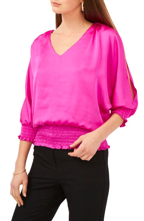 V-Neck Smocked Waist Blouse